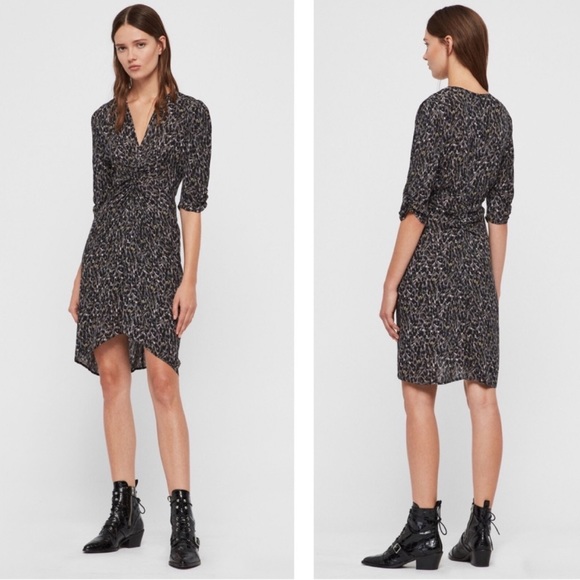 All Saints Josephine Leopard Print Midi Dress - Picture 2 of 14